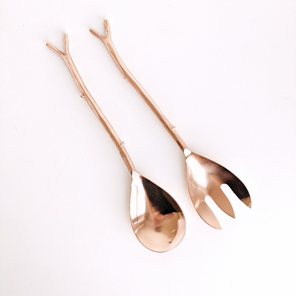 Copper salad server utensils tongs